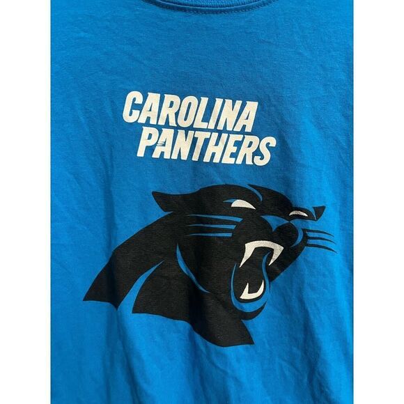 90s Carolina Panthers NFL Majestic TAG Size Large Blue T-Shirt HUGE logo Unisex - Picture 2 of 7